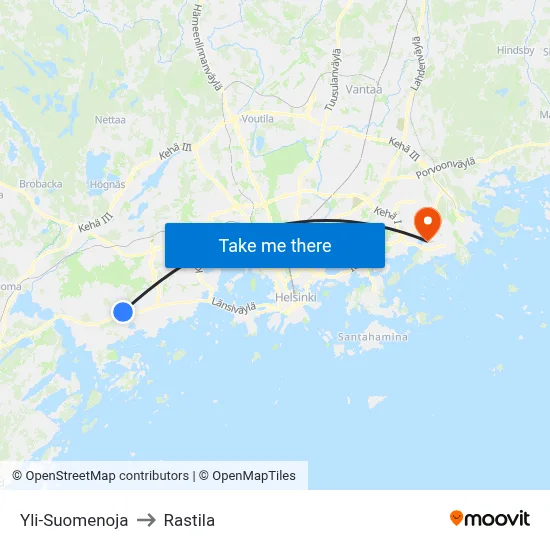 Upper Suomenoja to Rastila map