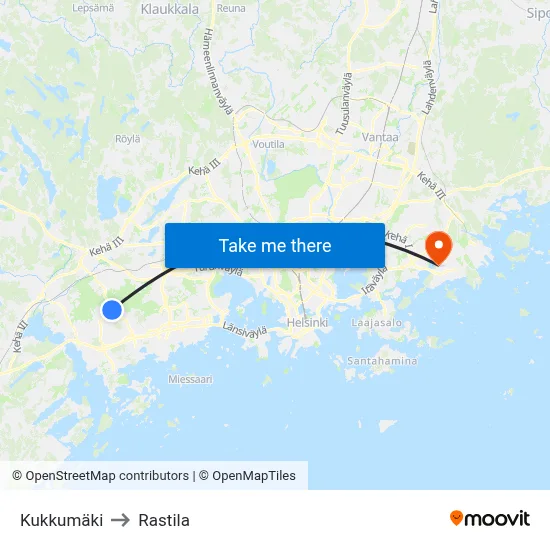 Kukkumäki to Rastila map