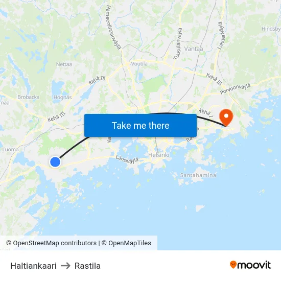 Haltia Arc to Rastila map
