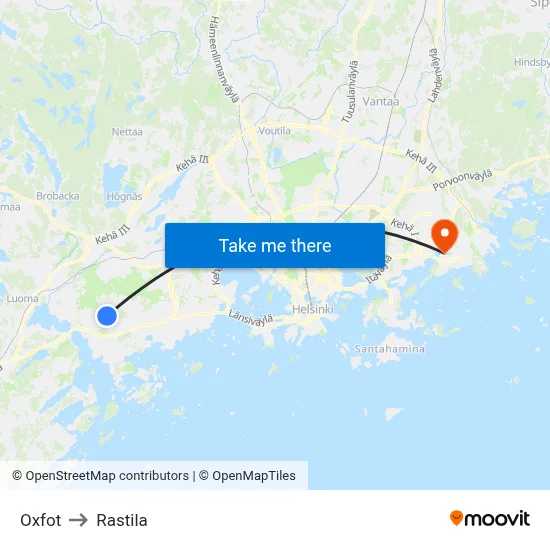 Oxfot to Rastila map