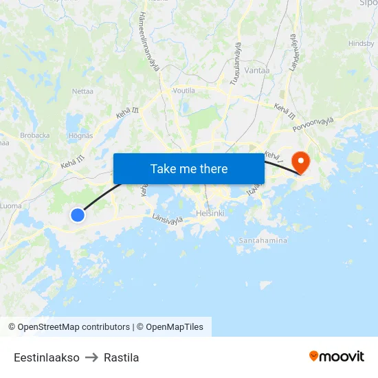 Eestinlaakso to Rastila map