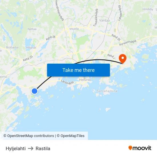 Hyljelahti to Rastila map