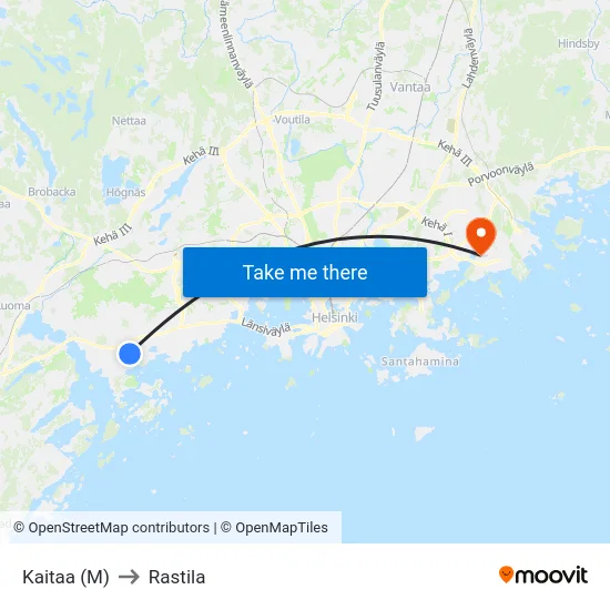 Kaitaa (M) to Rastila map