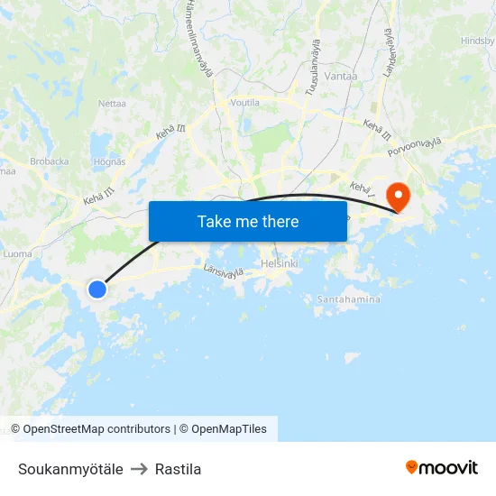 Soukanmyötäle to Rastila map