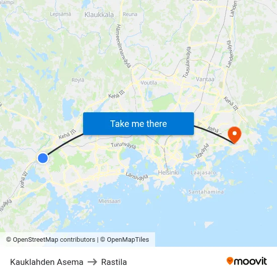 Kauklahti Station to Rastila map