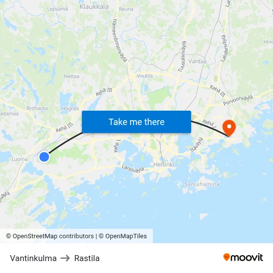 Vantti Corner to Rastila map