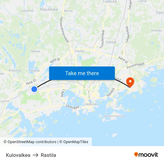 Kulovalkea to Rastila map