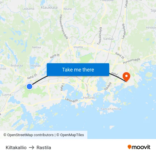 Kiltakallio to Rastila map