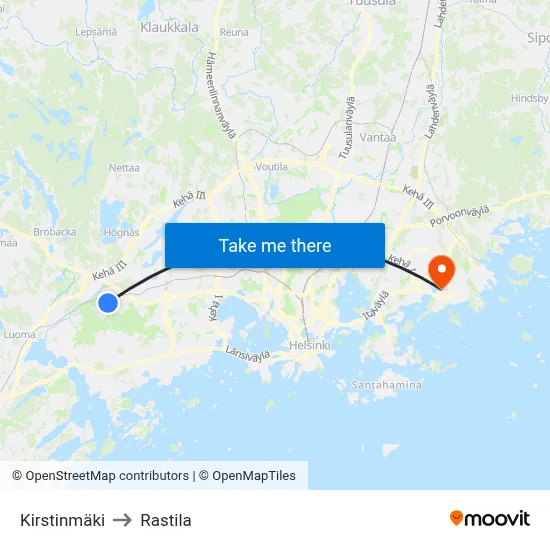 Kirsti Hill to Rastila map