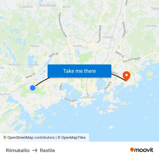 Rune Rock to Rastila map