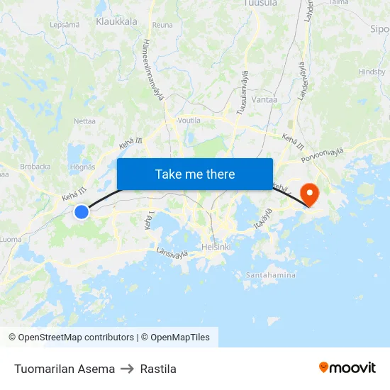 Tuomarilan Asema to Rastila map