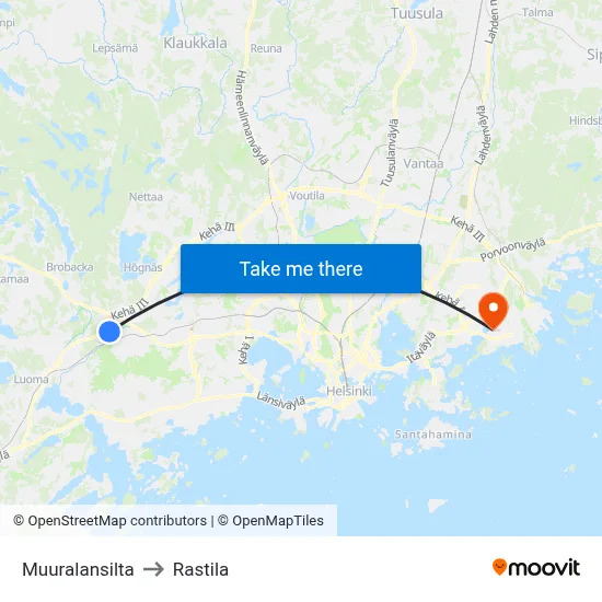 Muurala Bridge to Rastila map