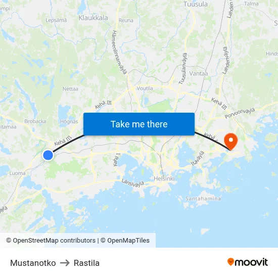 Black Valley to Rastila map