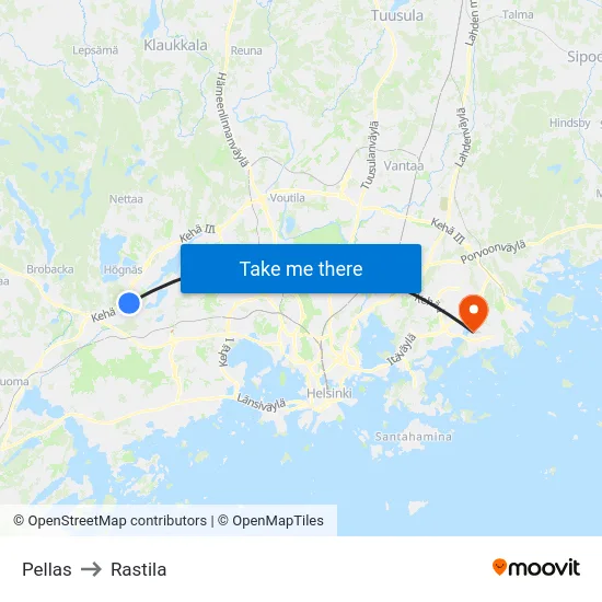 Pellas to Rastila map
