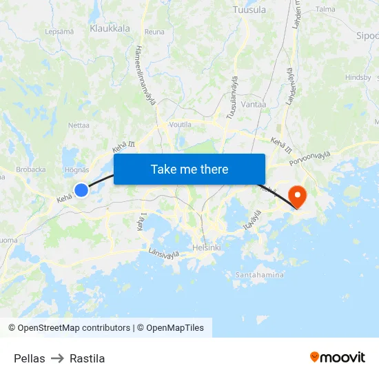 Pellas to Rastila map