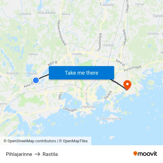 Pihlajarinne to Rastila map