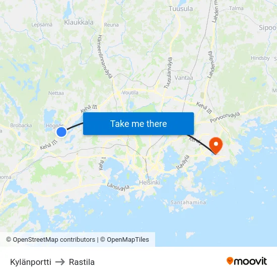 Kylänportti to Rastila map