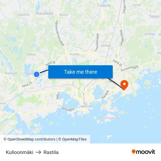 Kulloonmäki to Rastila map