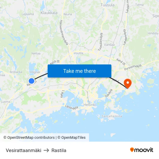 Vesirattaanmäki to Rastila map