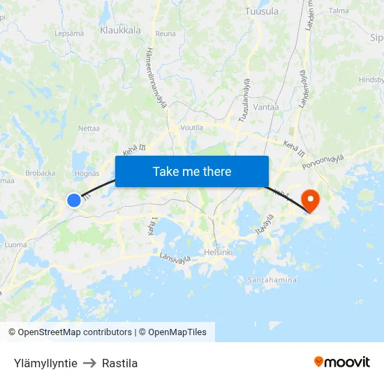 Ylämyllyntie to Rastila map
