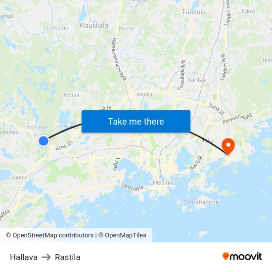 Hallava to Rastila map