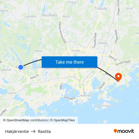 Hakjärventie to Rastila map