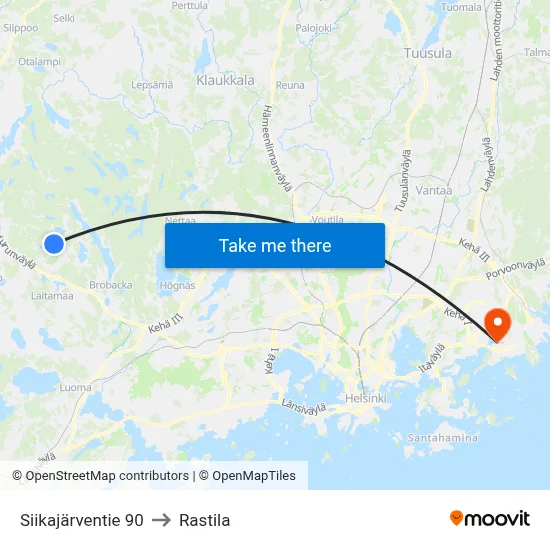 Siikajarventie 90 to Rastila map