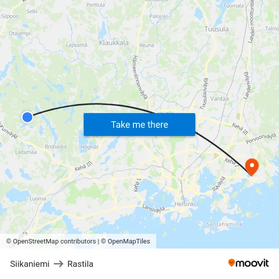 Siikaniemi to Rastila map