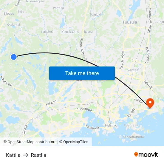 Kattila to Rastila map