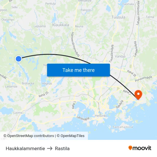 Haukkalammentie to Rastila map