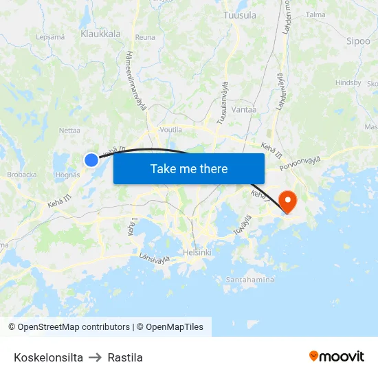 Koskelo Bridge to Rastila map