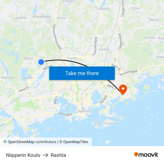 Niipperin Koulu to Rastila map
