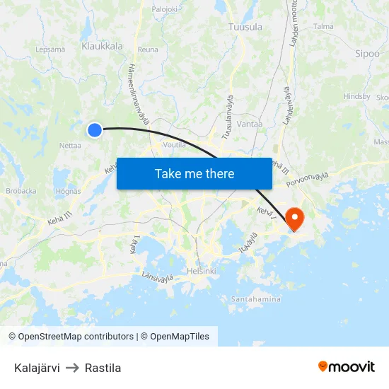 Kalajärvi to Rastila map