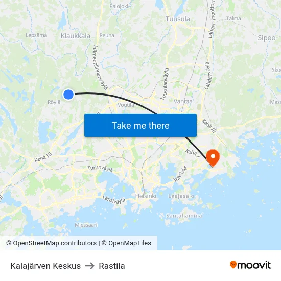 Kalajärvi Center to Rastila map