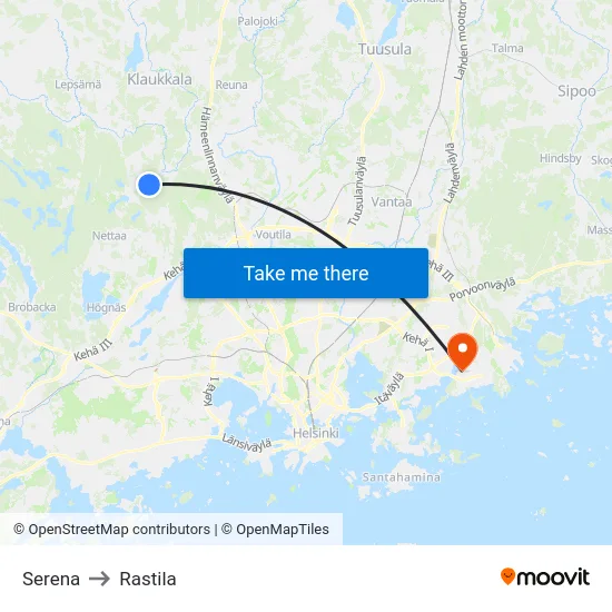 Serena to Rastila map