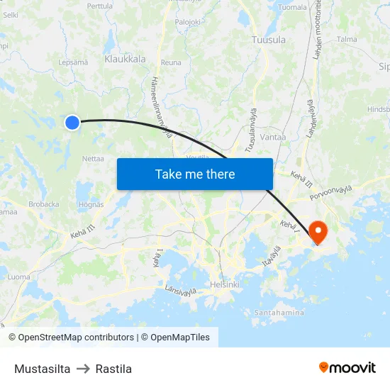 Mustasilta to Rastila map