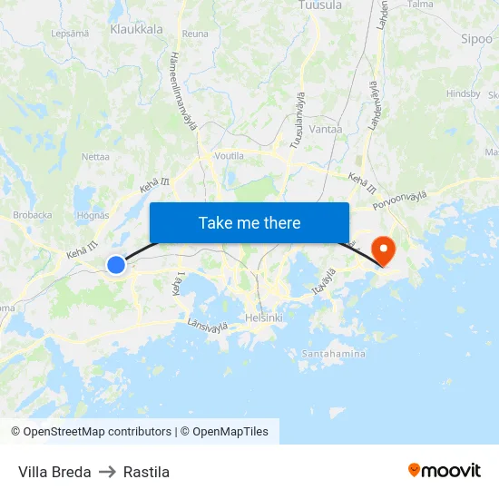 Villa Breda to Rastila map