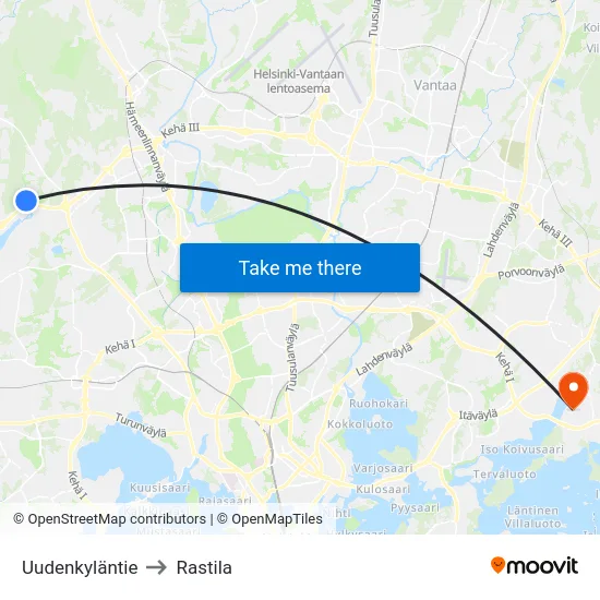 Uudenkyläntie to Rastila map