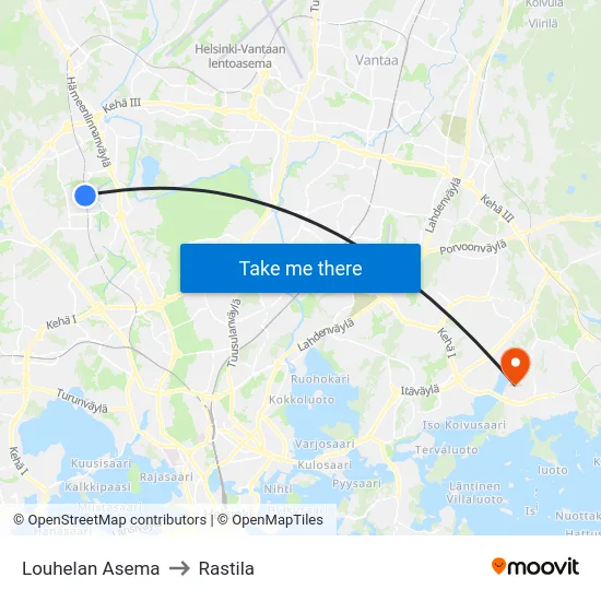 Louhelan Asema to Rastila map