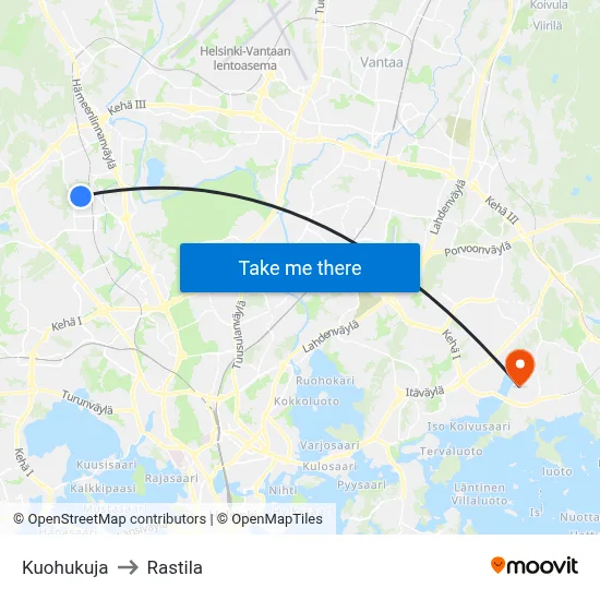 Kuohukuja to Rastila map