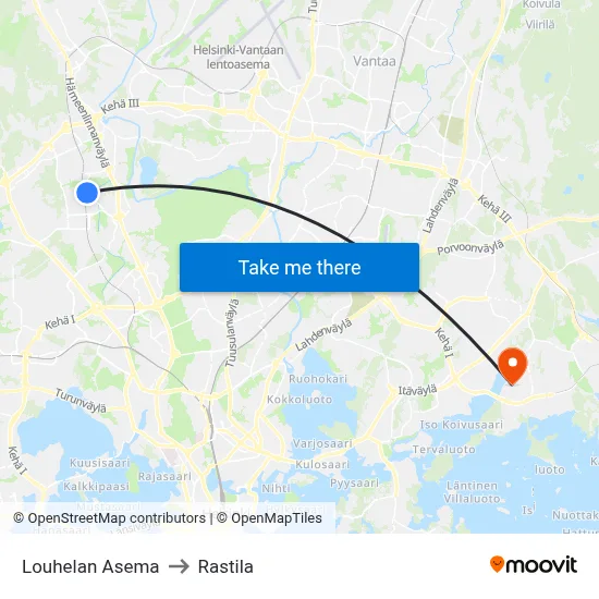Louhela Station to Rastila map