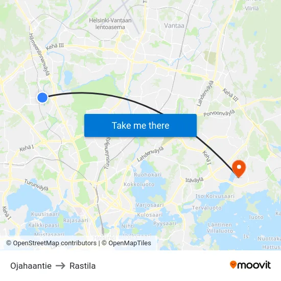 Ojahaantie to Rastila map