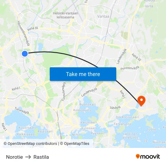 Norotie to Rastila map