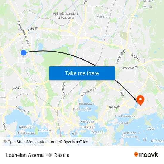 Louhela Station to Rastila map