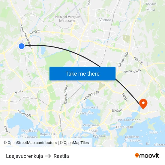 Laajavuorenkuja to Rastila map