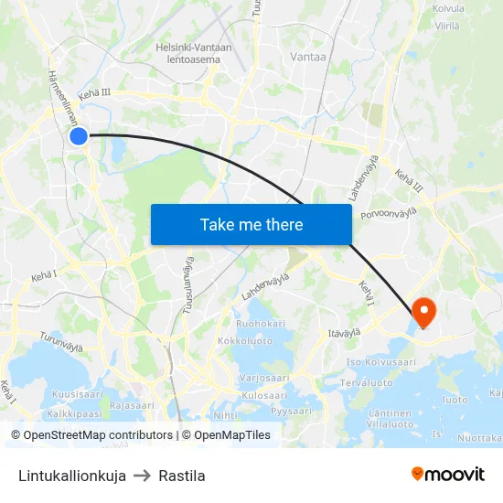 Lintukallio Alley to Rastila map