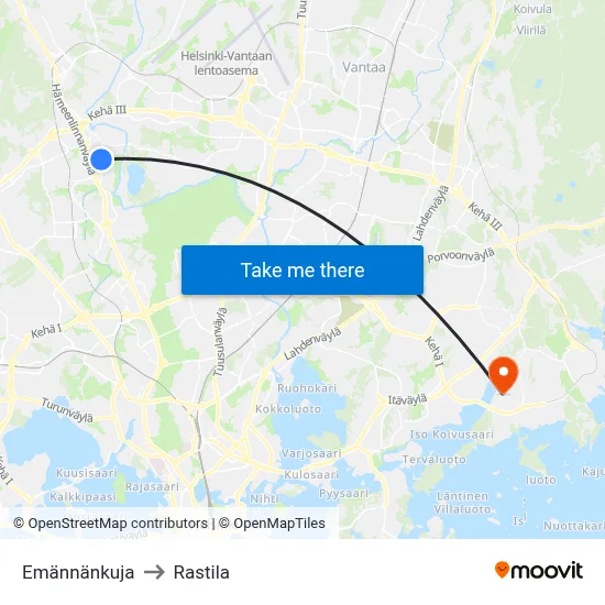 Emännänkuja to Rastila map