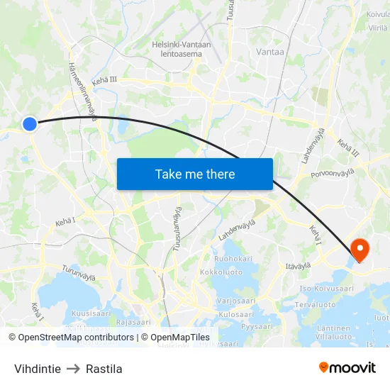 Vihdintie to Rastila map