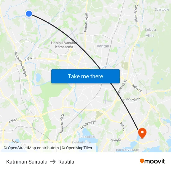 Katriinan Sairaala to Rastila map