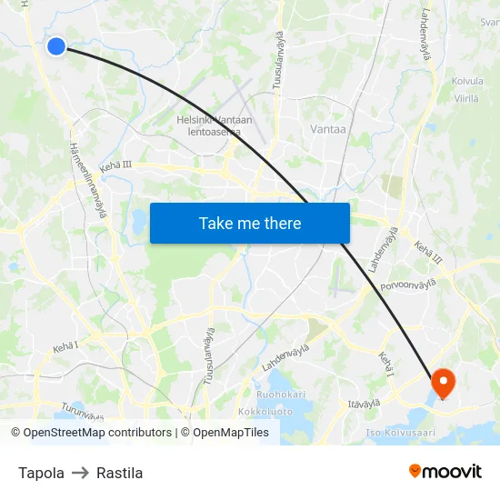 Tapola to Rastila map